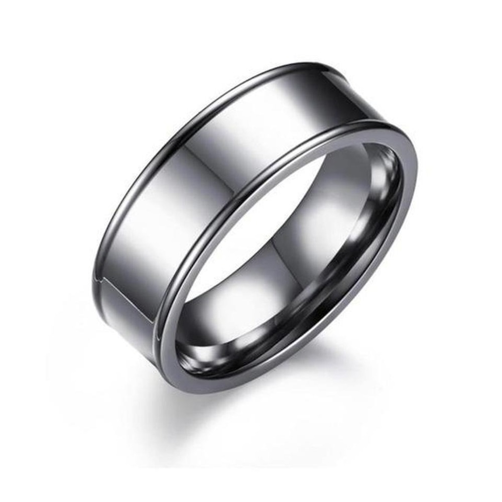 Silver Tungsten Band Ring Polished Finish W/ Ridged Edge Unisex 8mm Width-Size 9 - Picture 3 of 11